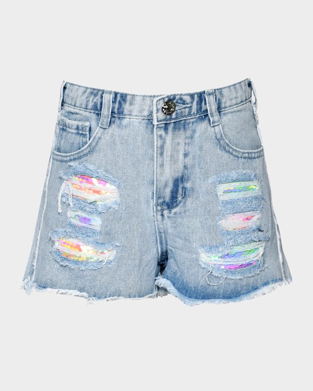 Girl's Denim Shorts W/ Sequin Patches, Size 4-1